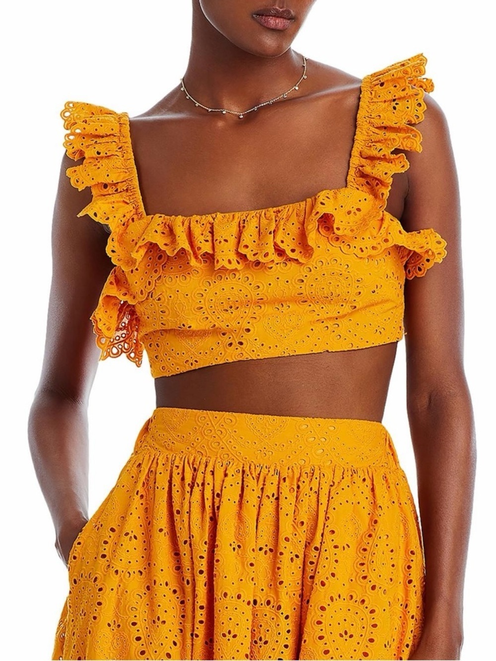 NWT Charina Sarte ‘Las Dalias’ Eyelet Crop Top in “Marigold” Yellow Size Large